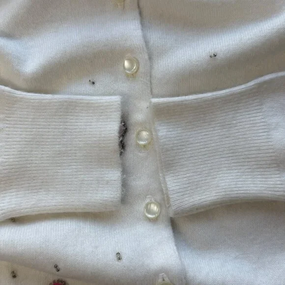Blairmoor Original Womens Beaded Floral Cardigan Vintage Full Fashioned Cream  M - Picture 10 of 10
